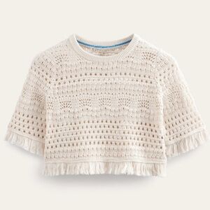 Boden Cropped Fringe Crochet T-Shirt